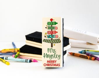 Teacher Christmas Tree | Teacher Dry Erase Chalkboard Eraser | Custom Personalized Teacher Gift | Gift for Teacher | White Board Eraser
