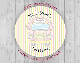 School Bus Stripes Wooden Teacher Hanging Sign for Classroom Door