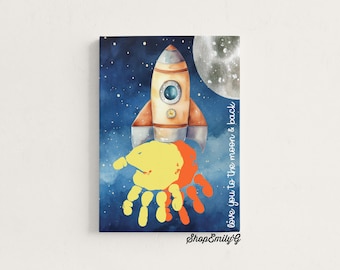 Outer Space Rocket Toddler & Kids Handprint Artwork Craft Set Paint, Canvas, Paintbrush Kit