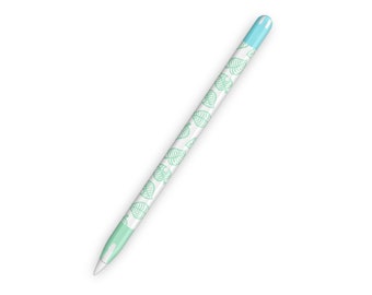 May include: A white Apple Pencil with a light blue and green leaf pattern.