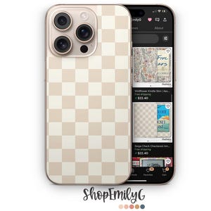 Beige Check Checkered Skin Decal Sticker for iPhone | Decorative Patterned Skin for iPhone | iPhone Accessories, Phone Sticker