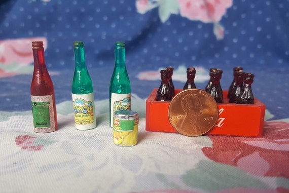 Miniature Dollhouse Drinks Wine and Coca Cola Beverages Plastic Food and Drink Alcohol and Soda 1:12 Scale FS