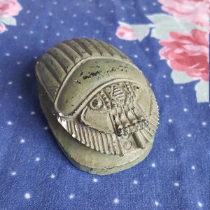 Plaster Chalk Green Scarab Paperweight Egyptian Office Decor Egypt Insect
