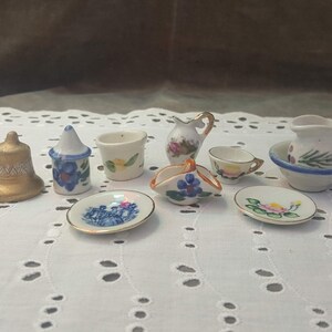 Lot of Miniature Porcelain Dishes Cups Pitcher Plates Dollhouse Home Decor Kitchen Accessories 1:12 Scale FS