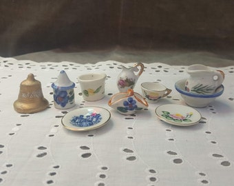 Lot of Miniature Porcelain Dishes Cups Pitcher Plates Dollhouse Home Decor Kitchen Accessories 1:12 Scale FS