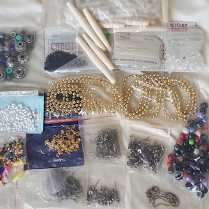 Large Lot of Mixed Jewelry Findings Hook Earrings, Beads, Cross Charm Craft or Jewelry Making FS