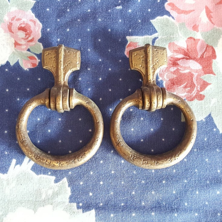 Pair Brass Door Knocker Drawer Pulls Handles by Keeler Brass