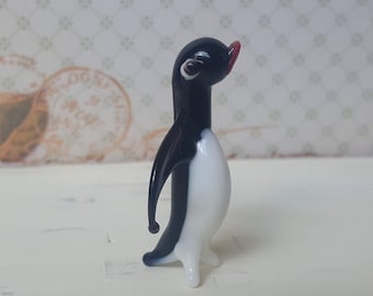 Miniature Art Glass Penguin Handblown White an Purple Animal FS
