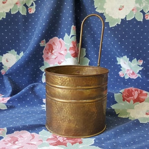 Hammered Brass Bucket Container with Handle, Lombard England Vase Home Decor Planter