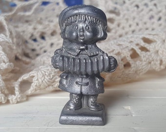 Miniature Pewter Little Girl Figurine Royal Pewter Child Knick Knack Collectible FS