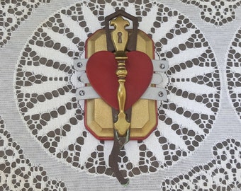 Heart Assemblage Art Lock and Key Found Object Salvage Artwork Wall Hanging Pat Furey Steampunk I Love You Valentine Gift FS