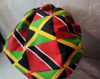 Custom flag, water resistant shower cap, bonnet/ shower cap, trini gal shower cap, satin lined inside