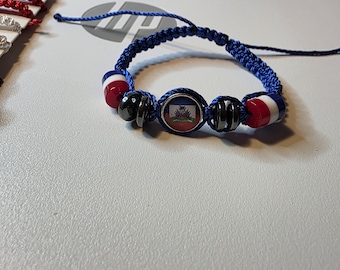 Handmade Haiti Flag Bracelet | Adjustable Woven Macrame Bracelet | Haitian Pride Jewelry | Gift for Men & Women
