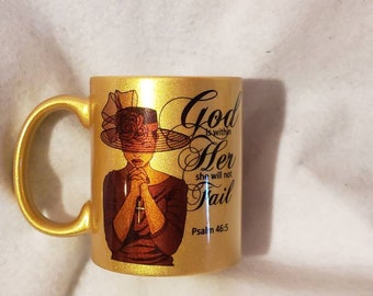 God is within her, gold mug Gift, Prayer coffee mug, ceramic mug, church mug, melanin mug