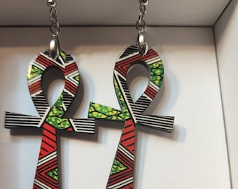 Ankh-oorbellen met Afrikaanse print
