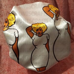 Blonde Afro satin bonnet, photo bonnets, ladies bonnet, custom made bonnets, custom made fabric/image