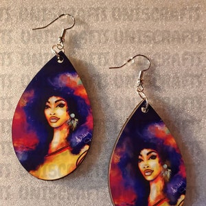 Black queen, afrocentric Earring with Art by ash, dope diva earrings, black girl magic earrings