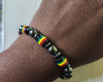 Ice gold green bracelet, Rasta Bead Bracelet,  for Men, Women, and Teens