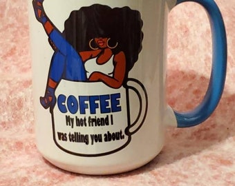 Blue handle coffee mug, blue beauty mug, 15oz coffee mug, cocoa  twins image  mug