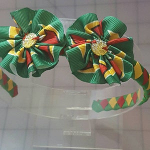 Guyana headband/ Guyanese color woven headband with Guyana flag  handmade ribbon flower