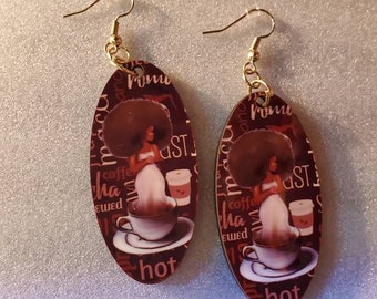 black queen, afrocentric Earring with Art by ash, dope diva earrings, black girl magic earrings