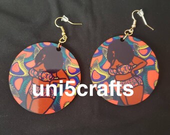 afrocentric Earring with Art by cocoatwins, african print earrings, dope diva earrings, black girl magic earrings