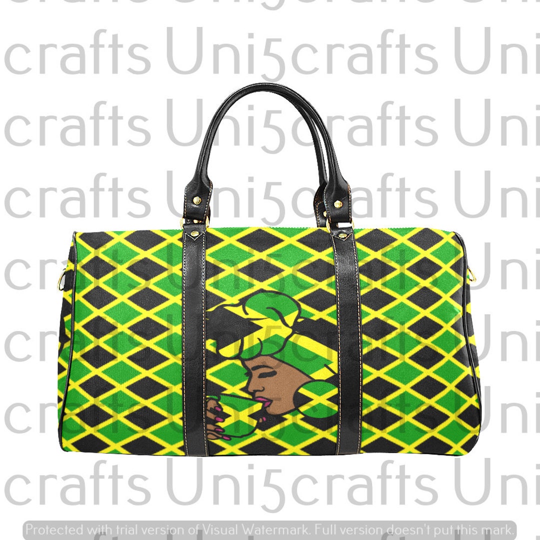Jamaican Headwrap Travel Bag, Jamaica Travel Bag, Flag Bag, Green