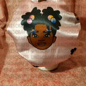 Little girl ponytail bonnets, cocoa twin image bonnets, custom made bonnets, custom made fabric/image