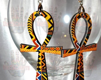 Africian print Ankh earrings