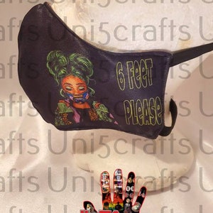 6 feet please Rona green hair face mask, flag face sheild, afrocentric mask