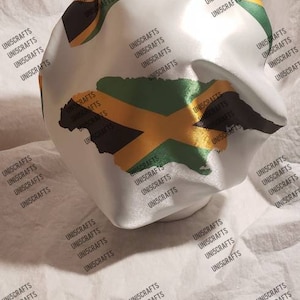Jamaican afro chic bonnet, Jamaican satin bonnet, flag Reversible bonnet Personalized photo bonnets, photo bonnets, custom made bonnets