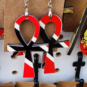 Trinidad and Tobago  Ankh  earring, Trini earrings, Trinidad and Tobago Ankh flag colors earrings