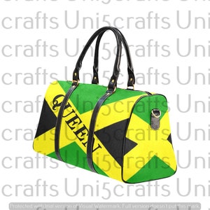 Jamaican  Queen travel bag, jamaica travel bag, flag bag, green yellow black travel bags