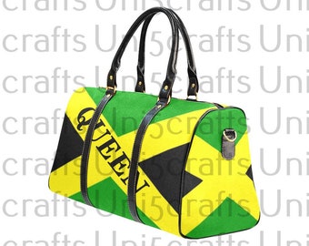 Jamaican  Queen travel bag, jamaica travel bag, flag bag, green yellow black travel bags