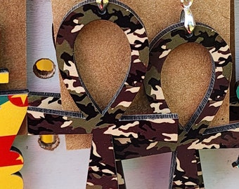 Ankh-oorbellen met camouflageprint, camouflagesieraden