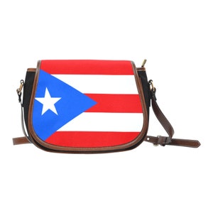 Puerto Rician cross body shoulder canvas leather saddle bag, red white blue a bag, Puerto Rico flag  bag