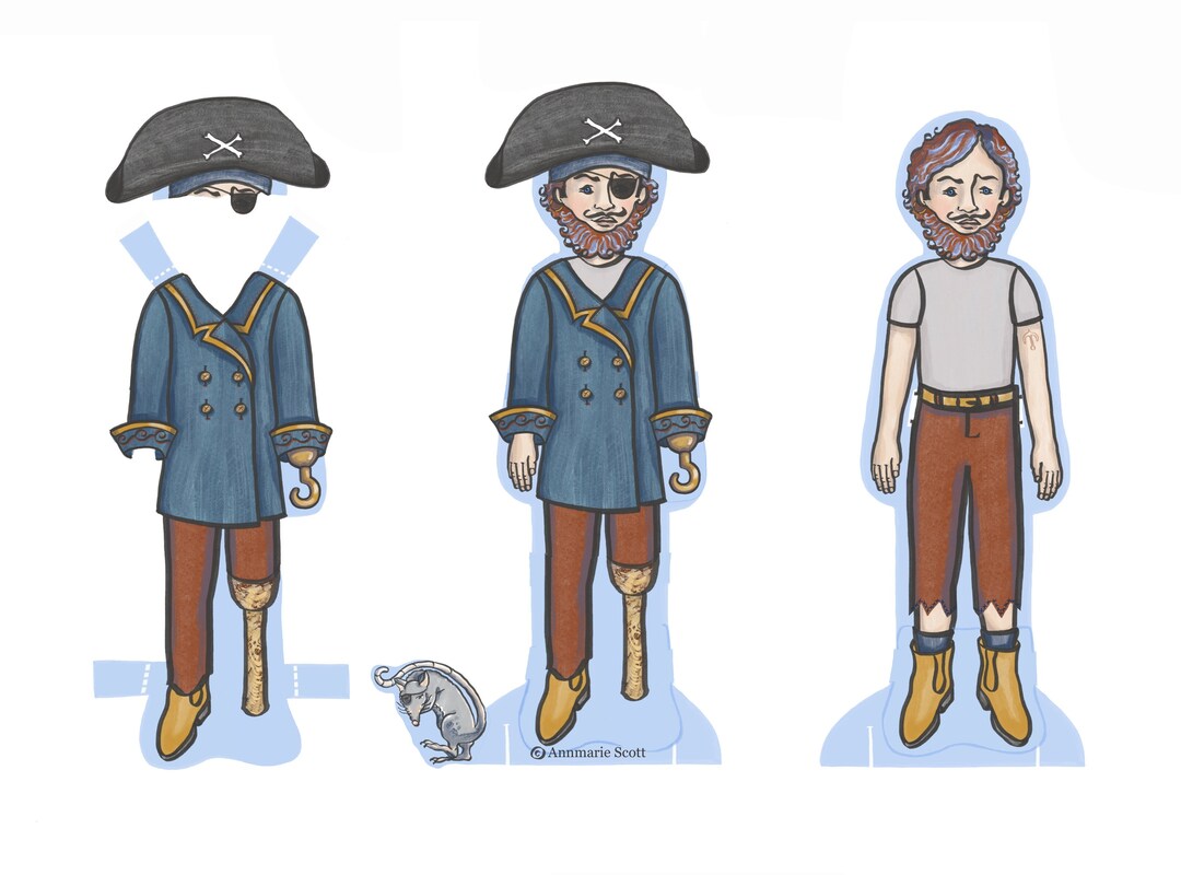 1 X Pirate Paper Doll Printable DIY Digital Download Redbeard - Etsy