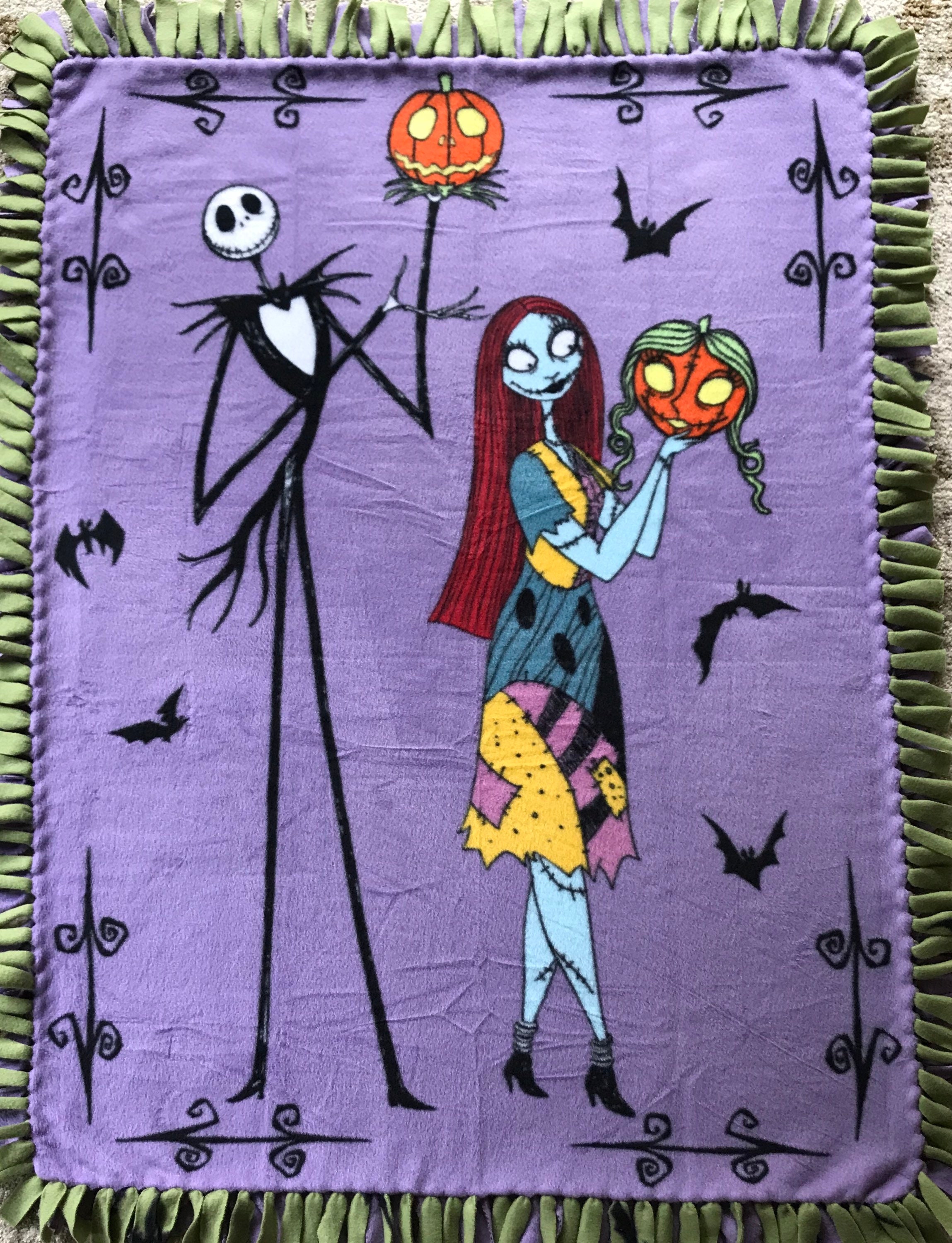 Nightmare Before Christmas Jack Skellington Sally Plush Blanket Halloween 