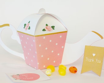 Teekanne Geschenk Box, rosa, Poka Dot, Rosen, Tee Party Dekoration, Geschenk Box, englische Tee Box, Hochzeit Gastgeschenk, benutzerdefiniertes Label