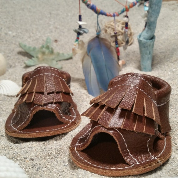 Items similar to Brown Leaf Uni-sex Sandals / Summer Baby Moccasins ...