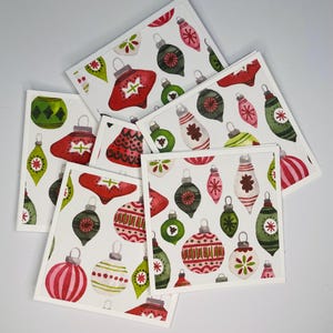 Christmas Ornament Mini Notecards | 3x3 Holiday Gift Enclosure Cards | Handmade Small Christmas Thank You Notes | Festive Party Favor Set