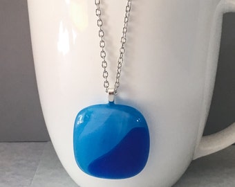 Blue fused glass pendant, fused glass pendant, blue pendant necklace, blue glass pendant, blue necklace, pendant necklace