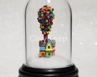 Disney Inspired Miniature Up House in a Glass Dome, Disney Inspired Glass Bottle Charm, Fan Art