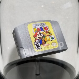 Paper Mario N64 Cartridge in Glass Dome, Polymer Clay Handmade Sculpture