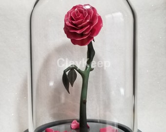 Disney Inspired Beauty and the Beast Enchanted Rose in a Glass Dome, Beauty & the Beast Miniature Sculpture