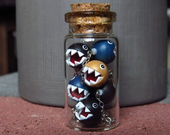 Super Mario Chain Chomps in a Bottle, Miniature Chain Chomp Vial Necklace