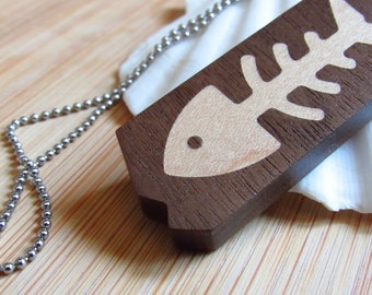 Minimalistic Nature Jewelry, Fishbone Fossil Wooden Necklace