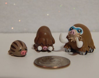 Swinub/Piloswine/Mamoswine Miniature Evolution Set, Polymer Clay Pokemon Figurines