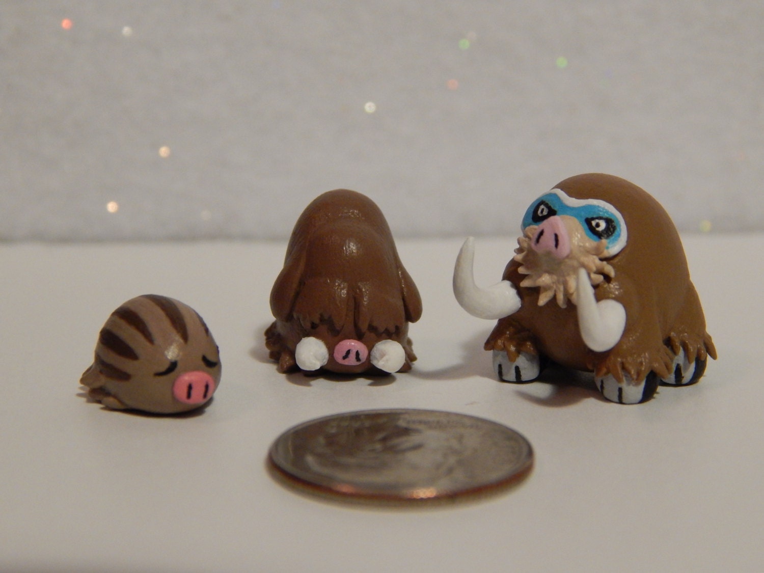 Swinub/piloswine/mamoswine Miniature Evolution Set, Polymer Clay