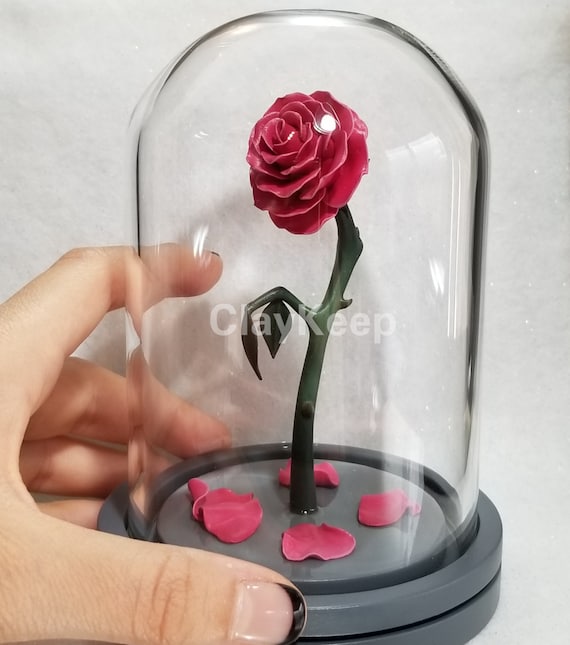 Handmade Enchanted Rose Sculpture, Polymer Clay, Glass Dome - Etsy